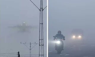 Máy bay vừa cất cánh đã “biến mất” cho thấy sương mù dày đặc thế nào do thời tiết