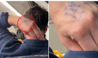 Dòng chữ lạ được viết trên tay hành khách đi tàu điện, người ngồi sau quá bất ngờ