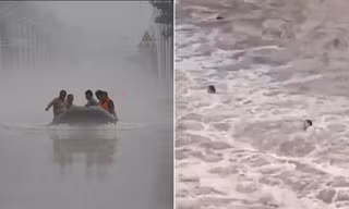 Video nước lụt dâng đột ngột cuốn trôi nhóm du khách ở Trung Quốc, ai nhìn cũng “đứng tim”