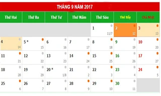 Lịch nghỉ dịp Quốc khánh 2/9 năm 2017.