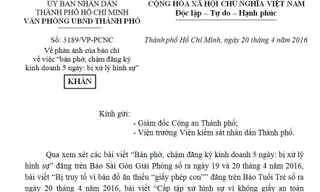 Văn bản khẩn của Phó Chủ tịch UBND TPHCM Lê Thanh Liêm chỉ đạo giải quyết dứt điểm vụ việc “Bán phở, chậm đăng ký kinh doanh 5 ngày: bị xử lý hình sự”. Ảnh: Phương Dy.
