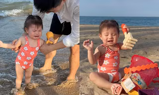 Cây hài nhí thực thụ: Con gái Salim đi biển có ngay cả "rổ meme"