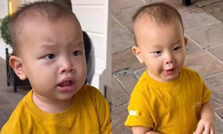 "Cây hài nhí" Leon tập nói siêu cưng, làm một hành động với ba Kim Lý nhận về "bão like"