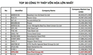 Hòa Phát lọt Top 15 Công ty thép vốn hóa lớn nhất thế giới