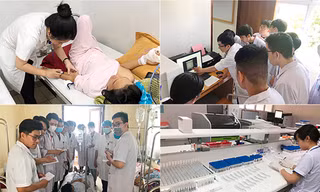 Các bác sĩ của Bệnh viên TW Huế và các giảng viên ĐH Duy Tân cùng các em sinh viên chụp ảnh lưu niệm tại lễ tổng kết