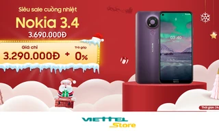 Chào Noel và năm mới, Nokia 3.4 có giá giảm sâu, chỉ 3.290.000đ tại Viettel Store 