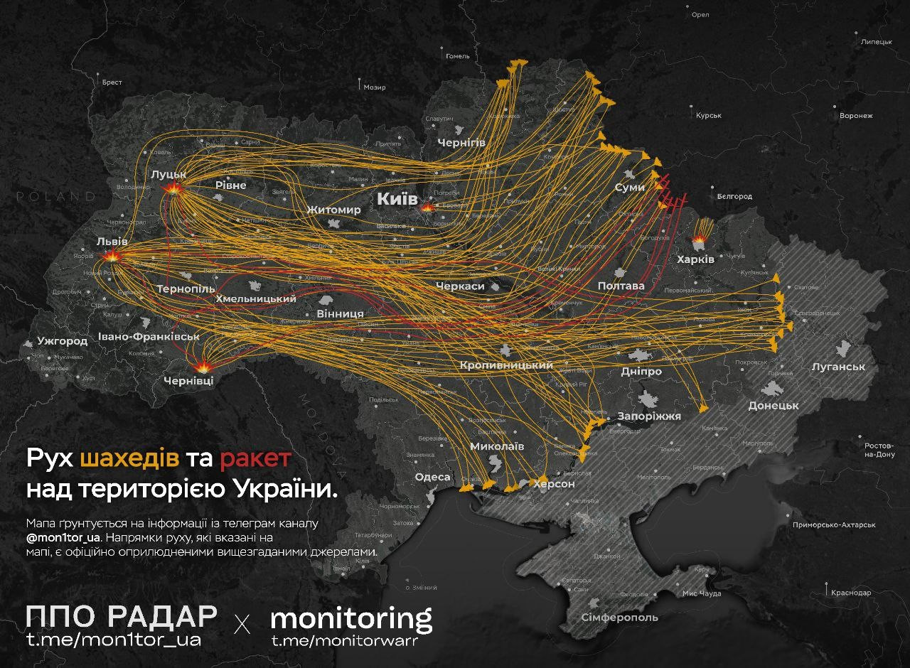 Đường bay của máy bay không người lái và tên lửa Nga trên bầu trời Ukraine. drone-attacks-on-ukraine.jpg
