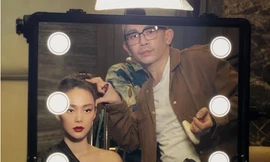 Minh Hằng và chuyên gia trang điểm Phan Minh Lộc. 