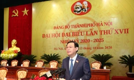 Bí thư Thành ủy Hà Nội Vương Đình Huệ phát biểu khai mạc phiên trù bị Đại hội Đảng bộ thành phố Hà Nội lần thứ XVII