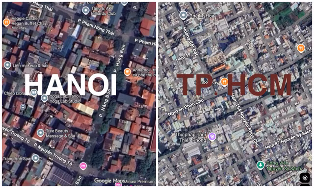 Vì sao khi nhìn trên Google Maps, mái nhà ở Hà Nội “đỏ rực”, còn TP.HCM lại có màu trắng?