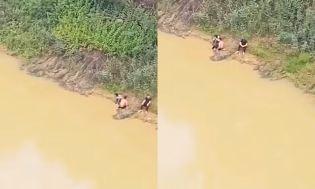 Video hai nam sinh lao xuống sông cứu nữ sinh lớp 11 nhảy cầu ở Nghệ An