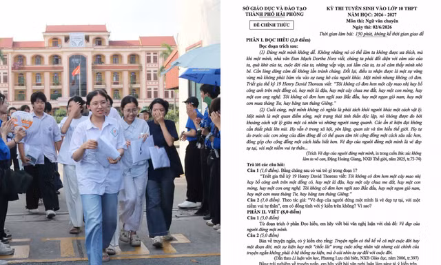 Đề Văn chuyên thi vào lớp 10 ở Hải Phòng có chủ đề “đứng một mình”, thí sinh than khó
