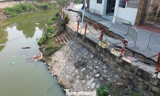 Cận cảnh điểm sạt lở nguy hiểm trên đê sông Pheo