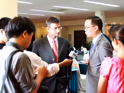 Ông Simon Funge Smith, Thư ký Ủy ban Nghề cá châu Á-Thái Bình Dương bày tỏ lo ngại về tranh chấp trên biển Đông Ảnh: Nguyễn Huy