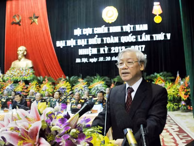 Tổng Bí thư Nguyễn Phú Trọng phát biểu tại Đại hội Cựu Chiến binh Việt Nam Ảnh: Minh Điền