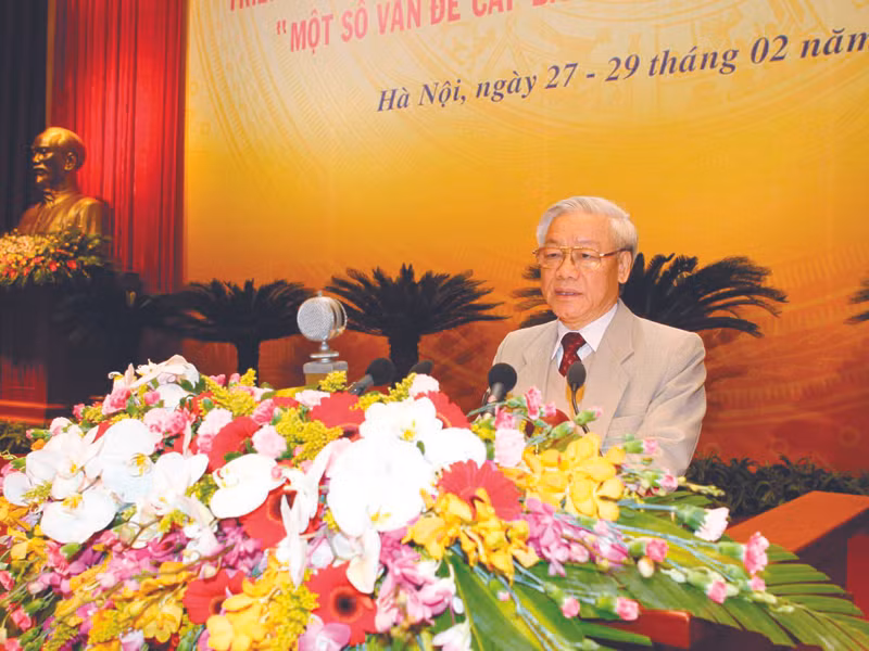 Tổng Bí thư Nguyễn Phú Trọng phát biểu khai mạc hội nghị. Ảnh: TTXVN