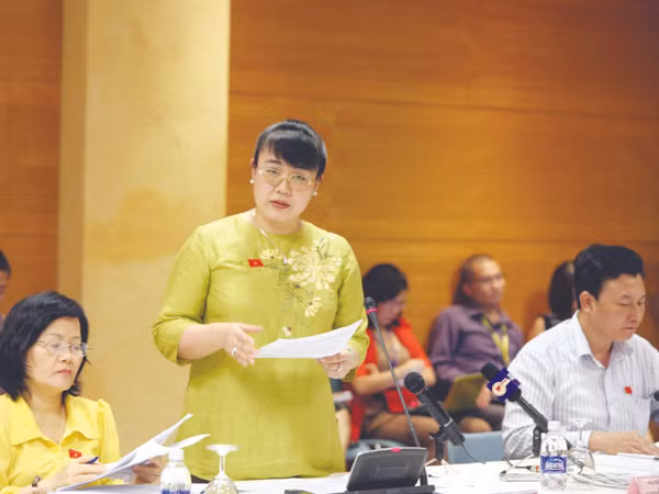 ĐB Nguyễn Thị Nguyệt Hường phát biểu tại tổ Hà Nội Ảnh: Hồng Vĩnh