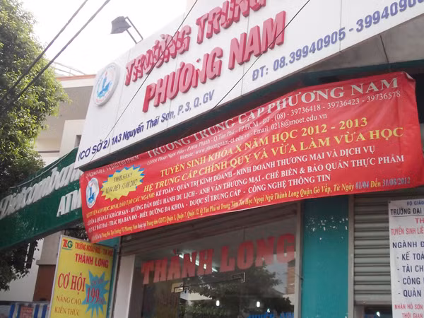 Cơ sở 2 trường Trung cấp Phương Nam, nơi nhận hồ sơ tuyển sinh và dạy học chương trình liên kết đào tạo liên thông do trường ĐH Thái Bình Dương cấp bằng Ảnh: Q.P