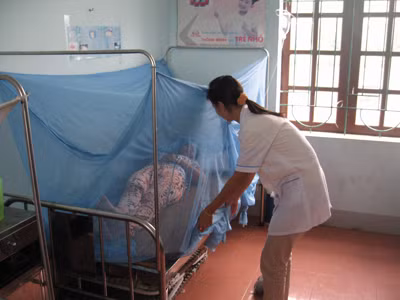 Mắc màn khi ngủ để phòng chống bệnh SXH Ảnh: T.H