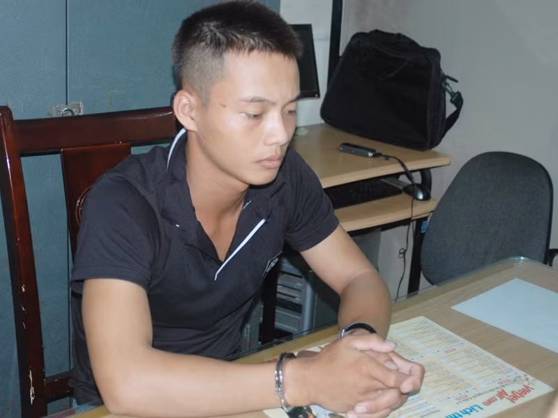 Hung thủ Triệu Quốc Sự tại cơ quan điều tra. Ảnh: Tuấn Nguyễn