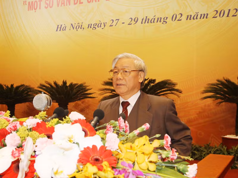 Tổng Bí thư Nguyễn Phú Trọng phát biểu bế mạc hội nghị. Ảnh: TTXVN