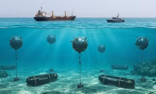 Iran được cho là đã rải nhiều thủy lôi ở eo biển Hormuz. Minh họa: The Chosun Daily.