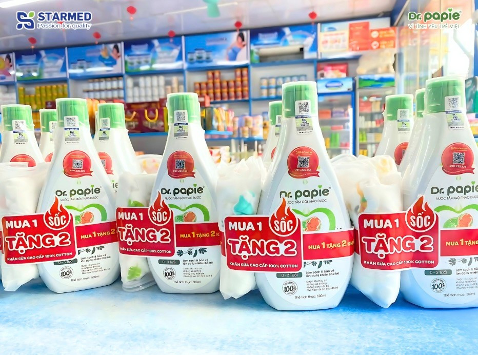Chương trình khuyến mại áp dụng cho gạc răng miệng, khăn hạ sốt, nước tắm thảo dược Dr.Papie. cmhqc3.jpg