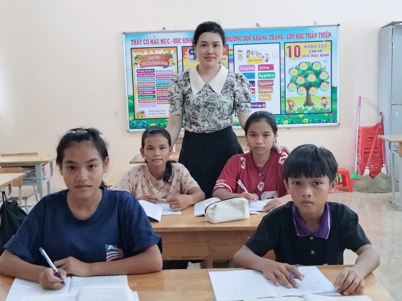 Leraar Nguyen Thi Thanh en Bru - Van Kieu-studenten beoordelen het examen voor uitstekende studenten b1.jpg