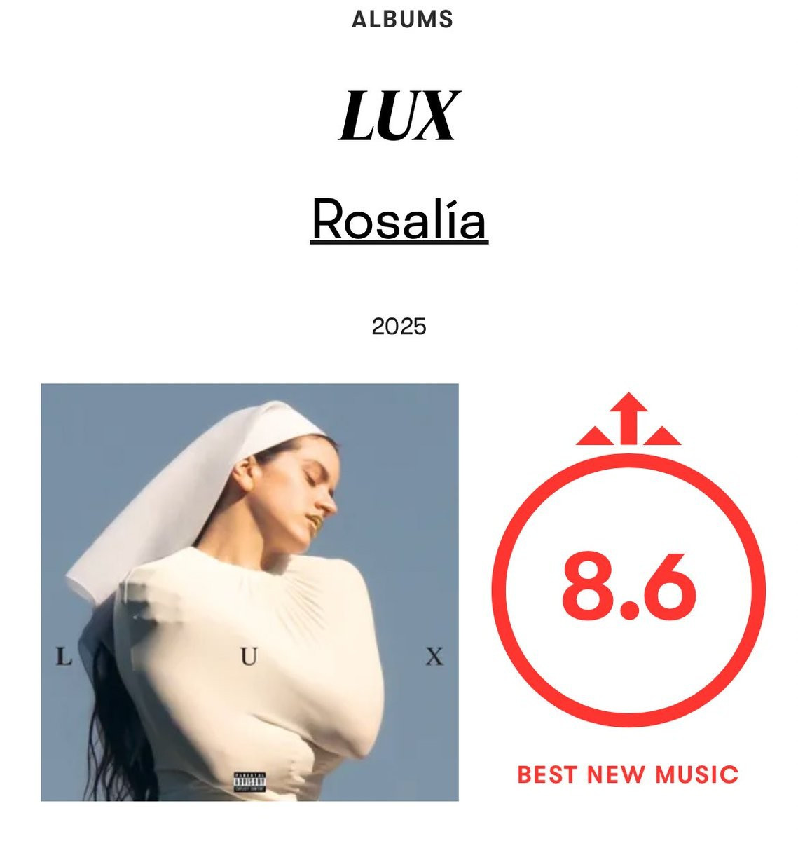 LUX được Pitchfork đánh giá cao với 8.6/10 điểm.