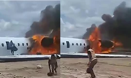 Máy bay chở Bộ trưởng Congo lao khỏi đường băng, bốc cháy dữ dội