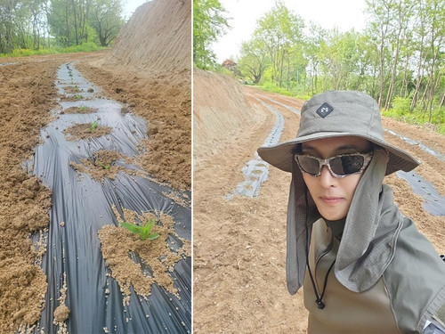 Kim Hyun Joong trong trang phục làm nông. Ảnh: Instagram. Kim Hyun Joong trong trang phục làm nông. Ảnh: Instagram.