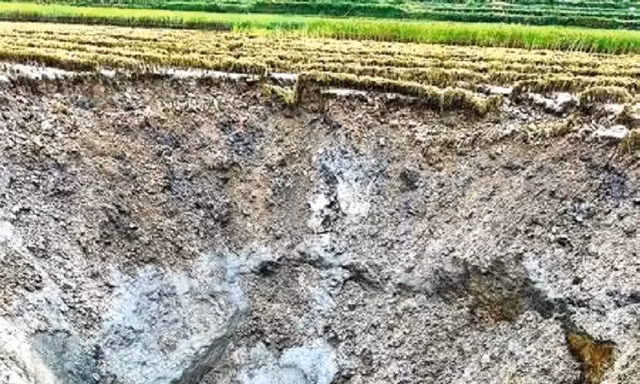 Xuất hiện hố rộng 100m2, sâu hoắm giữa cánh đồng ở Tuyên Quang