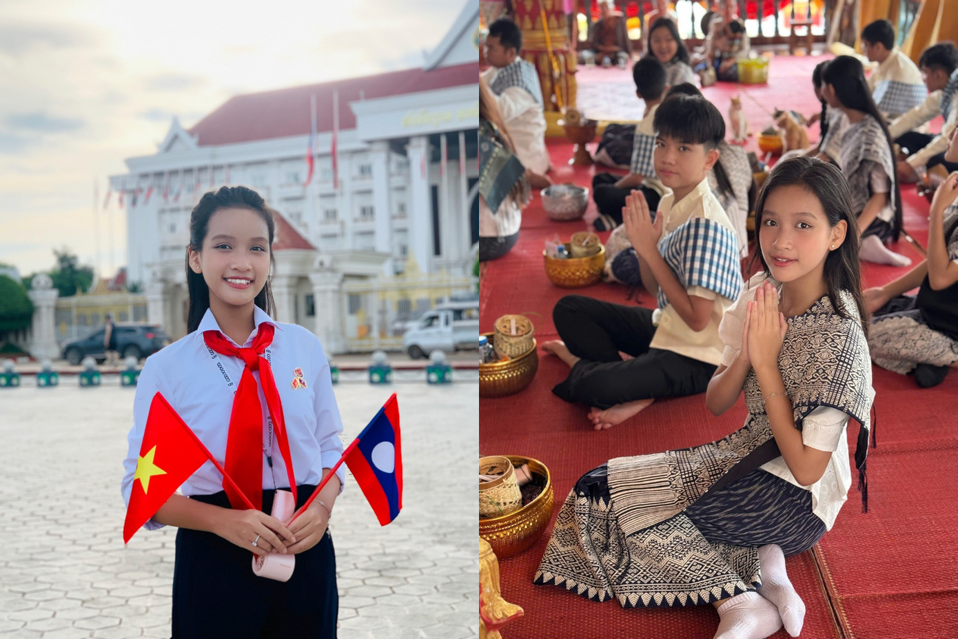Thiên Kim cảm thấy rất tự hào và hạnh phúc khi đại diện cho thiếu nhi Việt Nam lan tỏa tinh thần đoàn kết, hữu nghị tới bạn bè nước láng giềng. Ảnh: NVCC a0.png