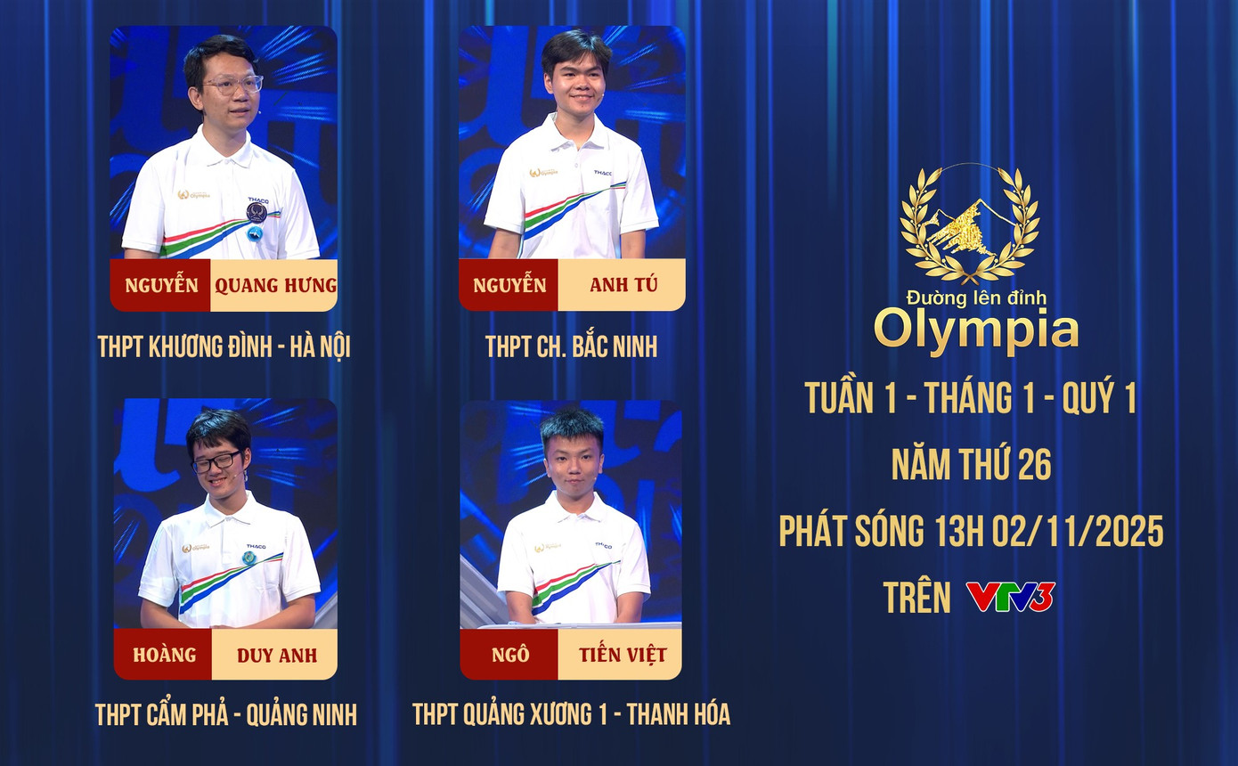 Bốn thí sinh "xông đất" Olympia năm thứ 26. Ảnh: Đường lên đỉnh Olympia 573019014-1250096747142024-8946593424980429123-n.jpg