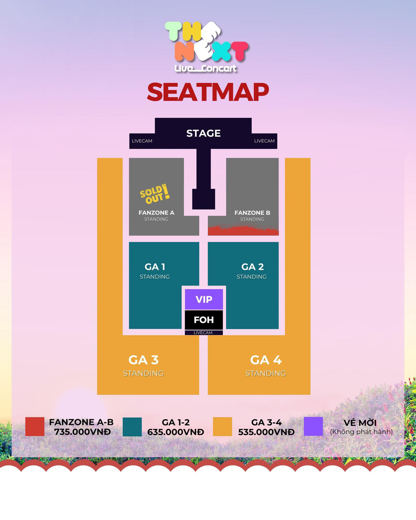 Sơ đồ và giá vé của buổi hòa nhạc. Ảnh: FB THE NEXT - Live Concert 515213327-122164051682451913-8073128071748676603-n.jpg
