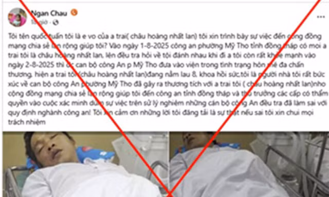 Hình ảnh bài viết sai sự thật lan tỏa trên không gian mạng. Ảnh Công an tỉnh Đồng Tháp.