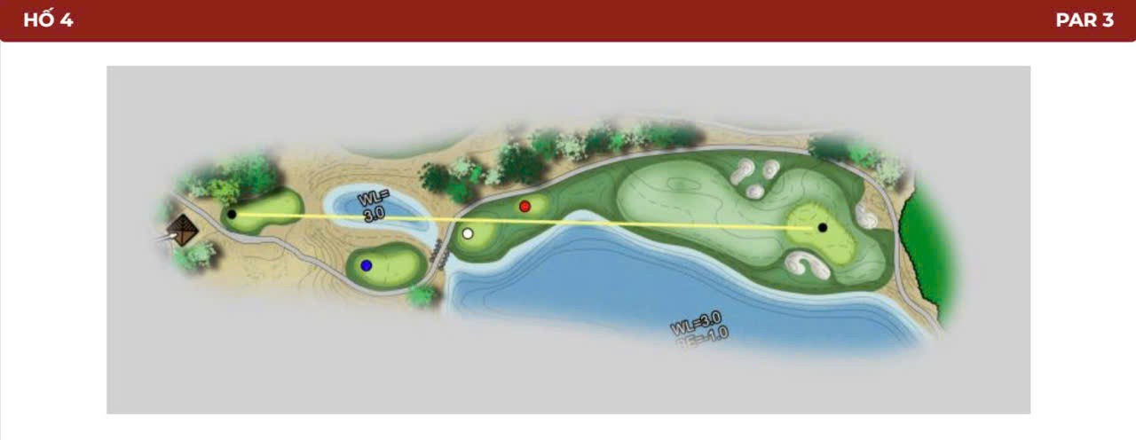 یک پار ۳ بسیار دشوار، تی باکس مرتفع در دامنه قله کوهی ۵۰ متری در زمینی به رنگ سبز بازی میکند. دریاچه به عنوان بخشی از استراتژی سوراخ طراحی نشده است، اما توپهای سمت راست را به چالش میکشد. مجموعه بانکر مرتفع در سمت چپ زمین سبز، در تپهای قرار گرفته است که برای تشویق شوتهای نزدیک شونده و برگشت به داخل زمین سبز طراحی شده است. زمین سبز بلند از جلو به عقب شیب دارد و به شوتهای کوتاه اجازه میدهد به عقب برگردند. 4.jpg