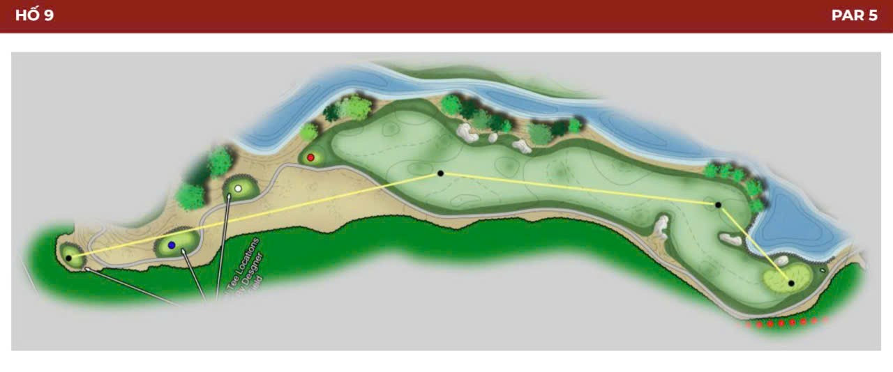 طولانیترین سوراخ در این زمین از یک جعبه تی به ارتفاع ۱۵ متر در مسیری که در امتداد یک کوه ۹۰ متری قرار دارد، بازی میشود. ضربه تی با پای سگ باید در یک گرین راست پهن و تا حدی پنهان با یک پناهگاه جهتدار قابل مشاهده در سمت چپ مسیر فرود آید. آب در امتداد سمت چپ گرین دوم جریان دارد و گرین در پایه یک قله کوه ۳۵ متری قرار دارد. 9.jpg