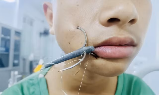 Bé trai 15 tuổi bị lưỡi câu móc sâu vào mặt khi đi câu cá