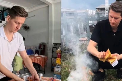 Chàng rể Đức 2 năm đón Tết Việt, thành thục sắp mâm cúng, tảo mộ, hóa vàng