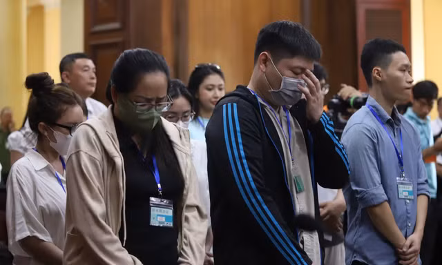 Các bị cáo tại phiên tòa. Ảnh: Nguyễn Tiến.