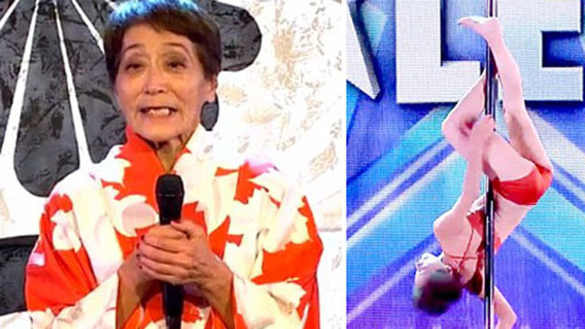 Bà Tomoko với màn múa cột tại Italy's Got Talent. Ảnh: CEN.
