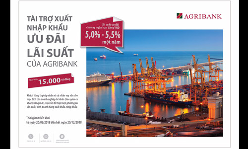 Agribank dành 15.000 tỷ đồng cho chương trình tài trợ xuất nhập khẩu 