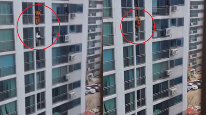 Khoảnh khắc cứu sống cô gái có ý định tự tử được dân mạng Hàn Quốc chia sẻ. Ảnh cắt từ clip.