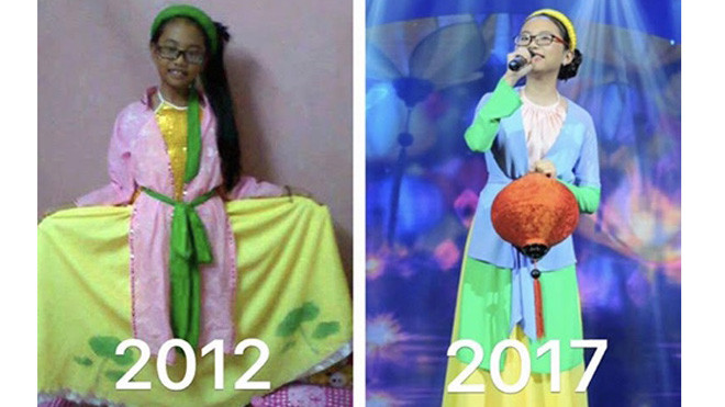 Phương Mỹ Chi khi bé mới vừa tham gia "Giọng hát Việt nhí" và bây giờ.