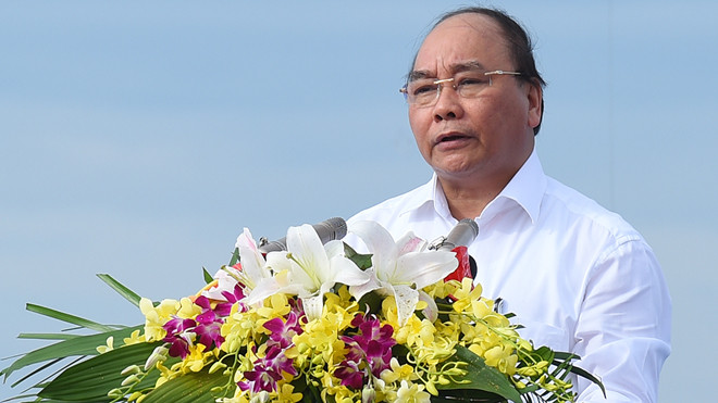 Thủ tướng Chính phủ Nguyễn Xuân Phúc phát biểu tại lễ mít tinh hưởng ứng Tuần lễ biển và hải đảo và kỷ niệm Ngày đại dương thế giới sáng nay. Ảnh: chinhphu.vn 