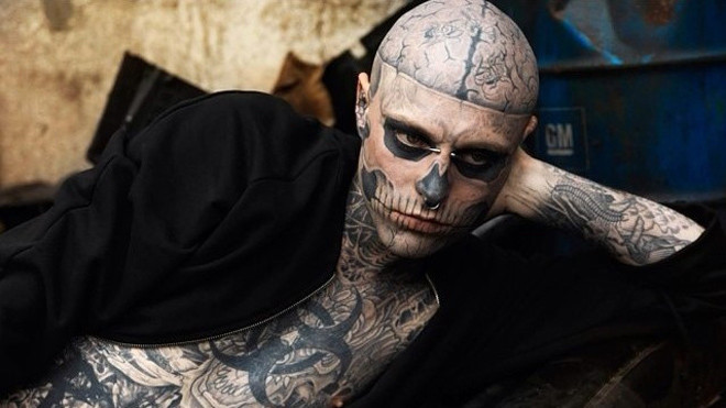 Rick Genest được mệnh danh là "Zombie boy" vì xăm kín cơ thể. Ảnh: Pinterest.