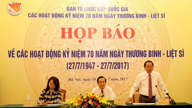 Ban tổ chức cấp Quốc gia các hoạt động kỷ niệm 70 năm ngày Thương binh - Liệt sĩ họp báo công bố chương trình chi tiết. Ảnh: Anh Dũng.