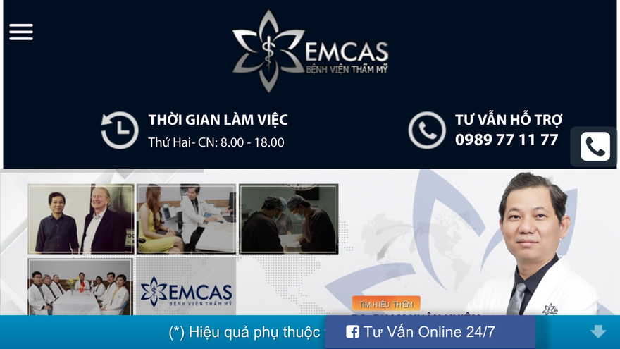 Quảng cáo độn cầm trên wessite của Bệnh viện thẩm mỹ Emcas