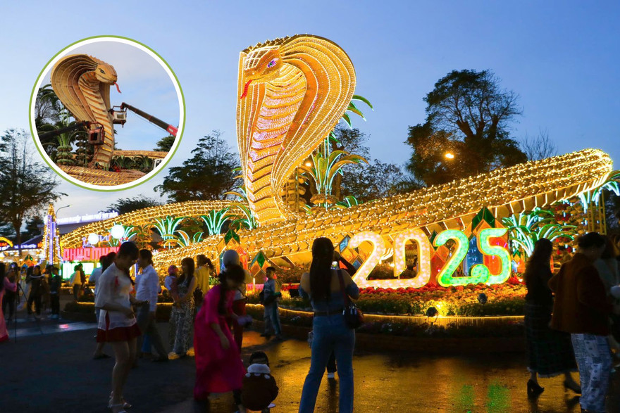 Linh vật Tết Ất Tỵ - "bé Na siêu to khổng lồ" ở Phú Yên lên đèn lung linh